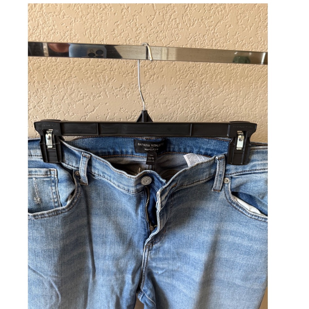 Banana Republic Womens Bootcut Fit Light Wash Raw Hem Distressed Jeans 33/16